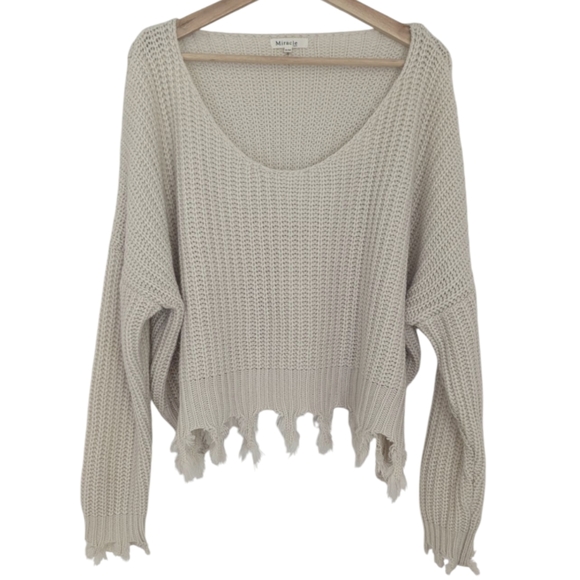 Miracle Cream Distressed Oversized Cropped Sweater - Size S/M - Picture 1 of 6